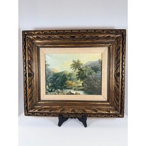 VTG River Landscape Fishing Scene Giclee print on canvas Cottage Core Wall Art‎